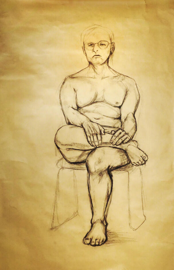 Drawing of Sitting Person | 36” x 55” | Charcoal on Kraft | November 2021
