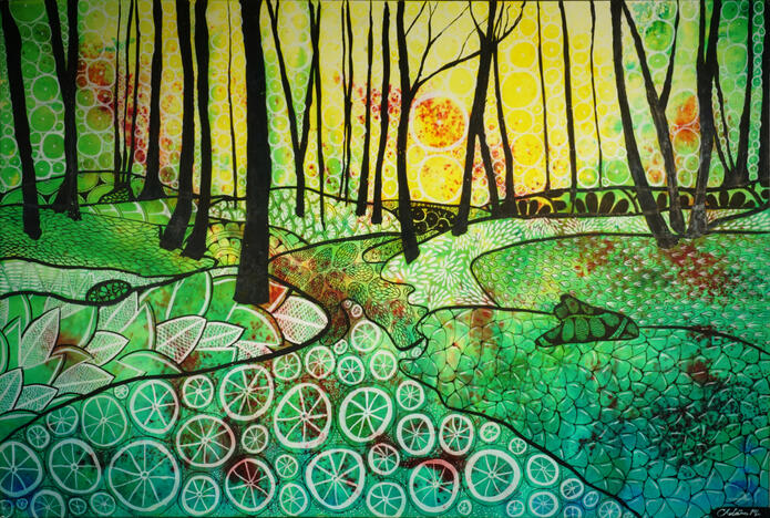 Citrus Forest Mandala | 20&quot; x 30&quot; | Ink, Watercolor, Illustration Board